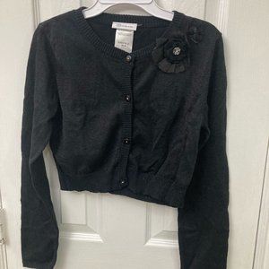 Metallic Black long sleeve crop top with lace flower accent